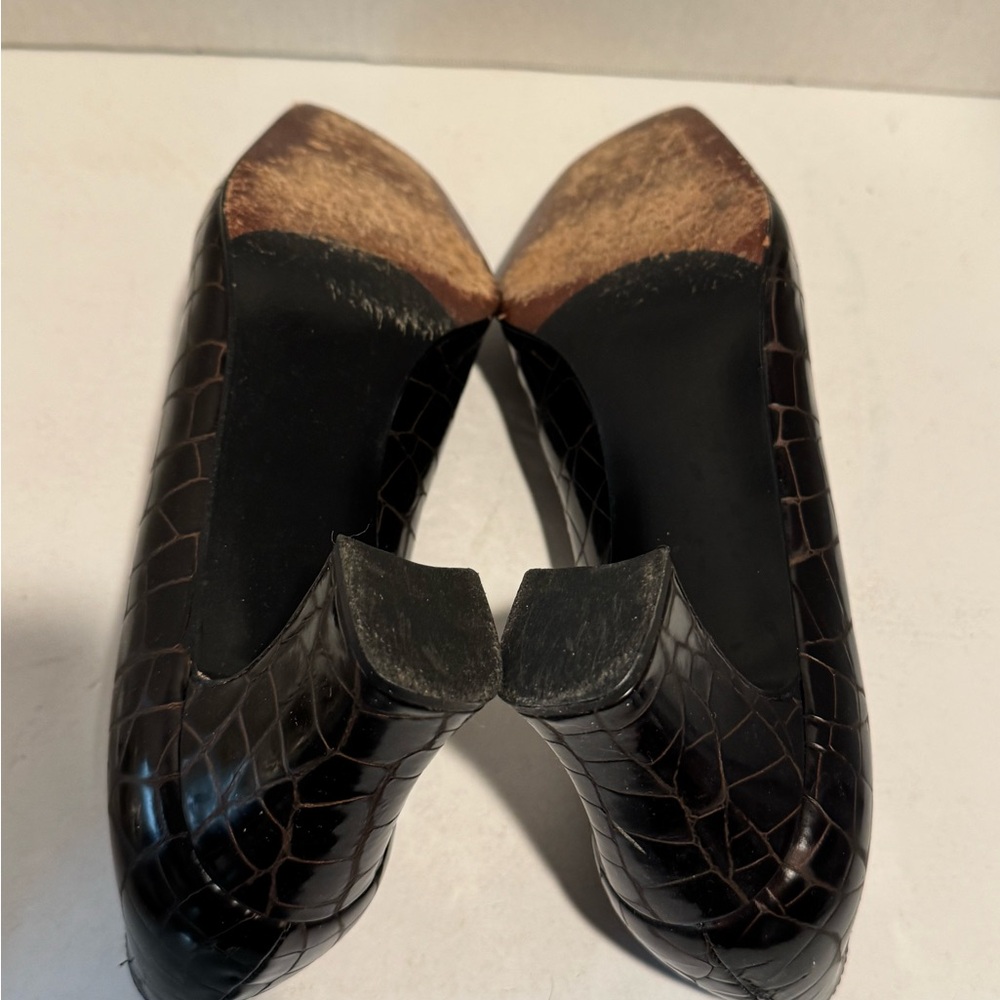 Stuart Weitzman Dark Brown Croc-Pattern Loafers - image 5